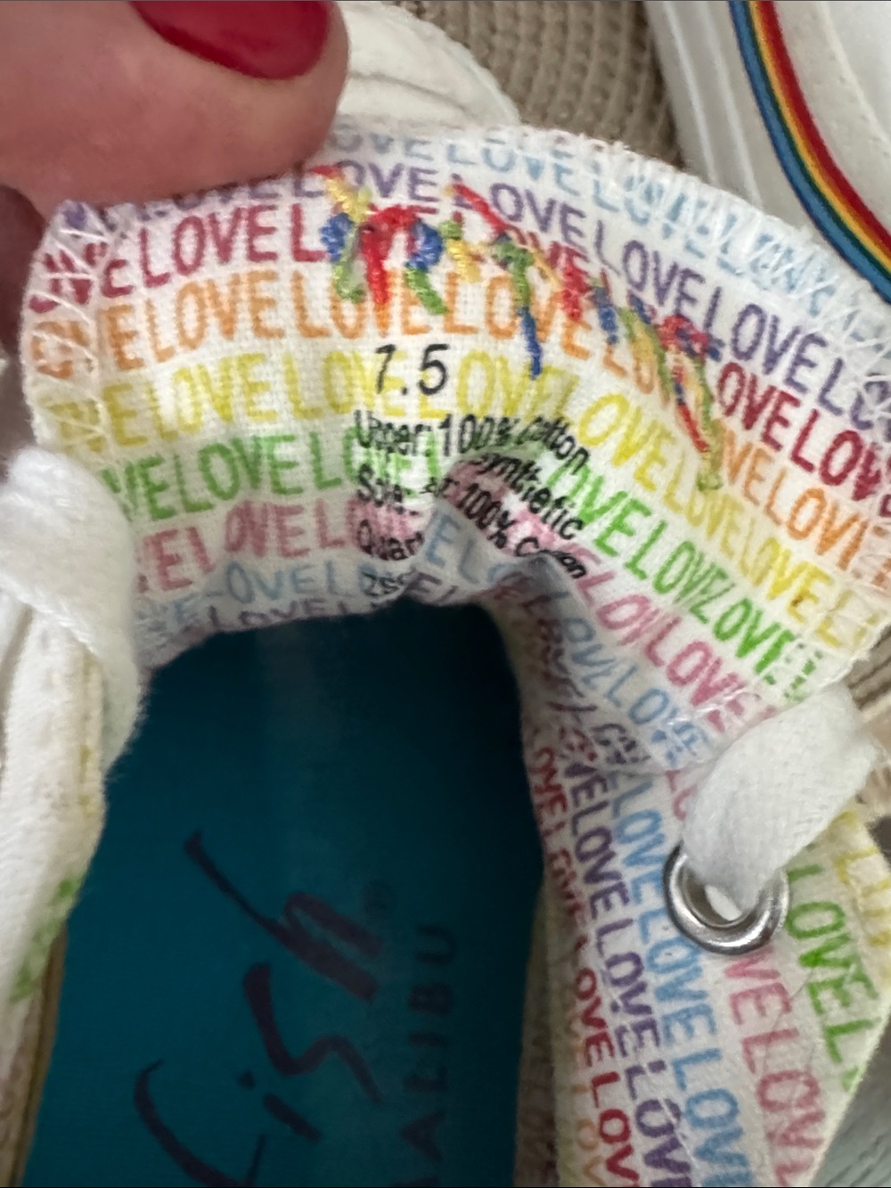 Blowfish White Canvas Sneakers with Rainbow Stripe Trim - Picture 4 of 5